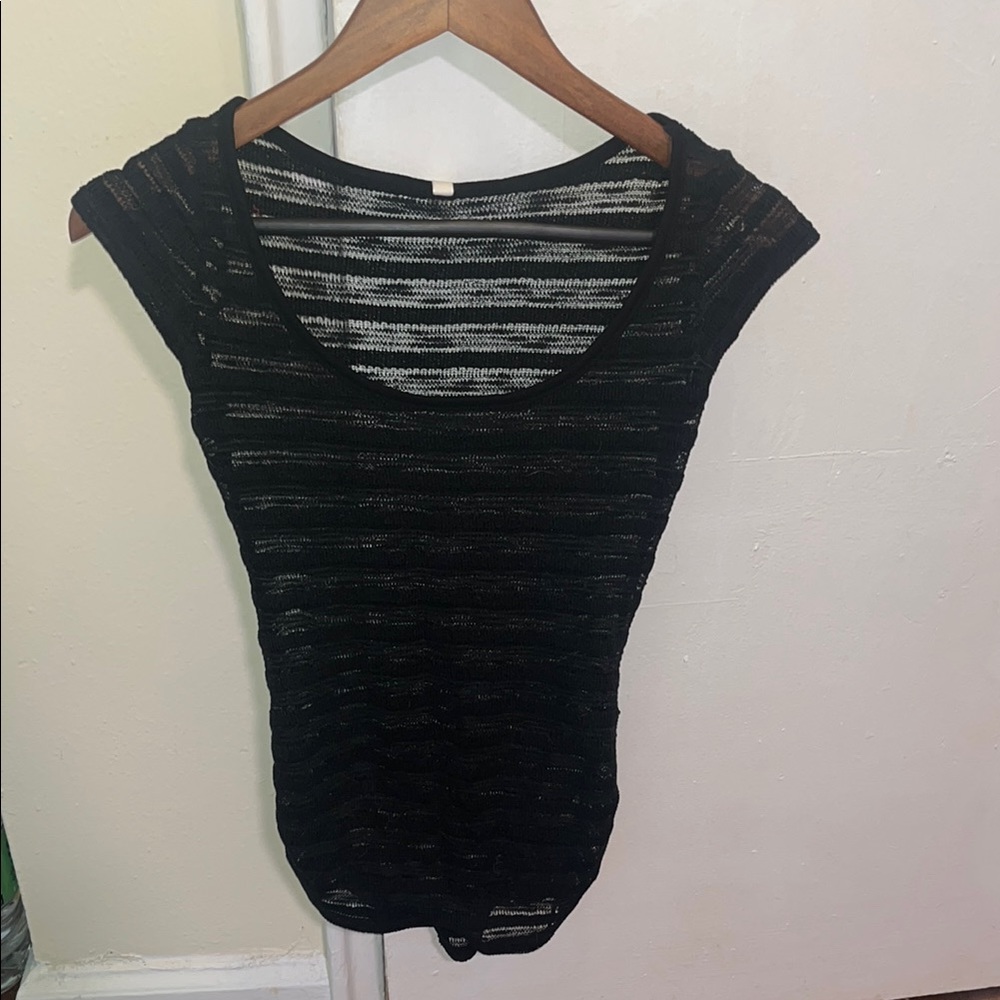 Black Sheer Striped Short Sleeve Top Urban Mix Woman’s small
